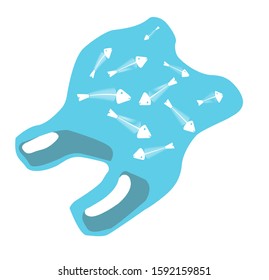 Flat design vector of ocean pollution concern floating plastic bag and fish skeletons inside,say no to plastic bags