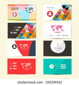 Flat Design Vector Paper Business Card Template - Layout Set Isolated on Retro Background