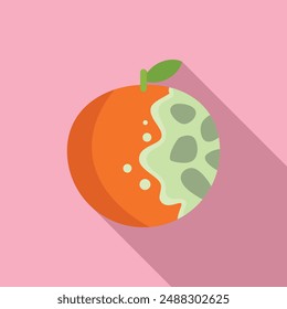 Flat design vector of a partially eaten orange with bite marks on a pink backdrop