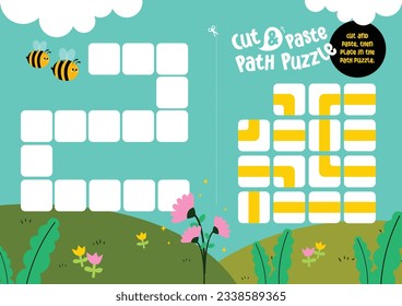 flat design vector path maze puzzle game for kids activity printable