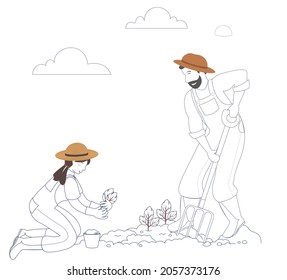 Flat design vector people go green by planting tree and plants and farming together as a farmers save our earth simple illustration for website