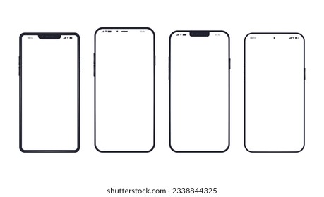 Flat design vector phones collection - Illustration of various unbranded mobile devices with white empty screens