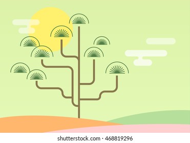 Flat design. Vector pine tree illustration. Traditional korea motif.