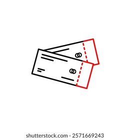 flat design vector of plane tickets, cinema tickets, train tickets with a combination of black and red colors