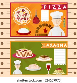 flat design vector posters of italian cuisine elements