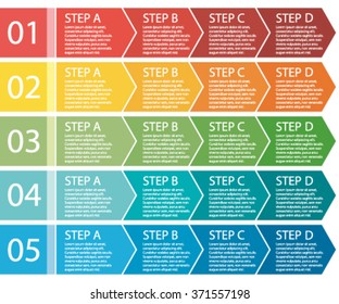 Flat design. Vector process arrows boxes. Step by step set. Four steps.
