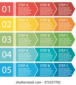 Flat design. Vector process arrows boxes. Step by step set. Three steps.
