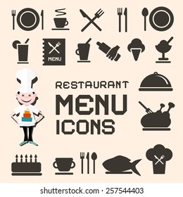 Flat Design Vector Restaurant Menu Icons Set