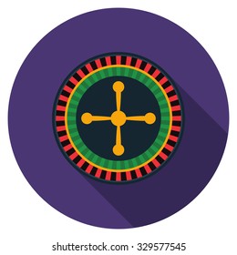 Flat design vector roulette icon with long shadow, isolated
