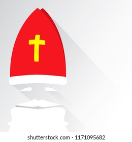 Flat Design Vector Saint Nicholas on white background. Greeting Card. Flat design vector illustration.