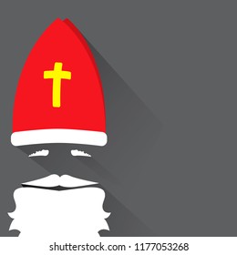 Flat Design Vector Saint Nicholas on gray background. Greeting Card. Flat design vector illustration.