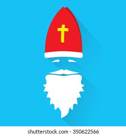 Flat Design Vector Saint Nicholas on blue background. Greeting Card.