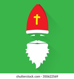 Flat Design Vector Saint Nicholas on green background. Greeting Card.