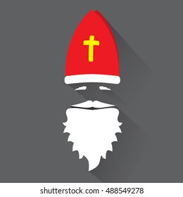 Flat Design Vector Saint Nicholas on black background. Greeting Card.