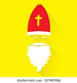 Flat Design Vector Saint Nicholas on yellow background. Greeting Card.