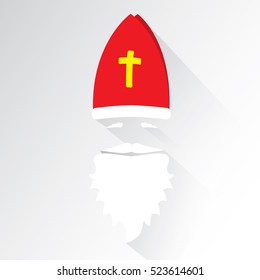 Flat Design Vector Saint Nicholas on white background. Greeting Card. Flat design vector illustration.