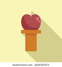 Flat design vector of a shiny red apple displayed on a stand with shadow effect