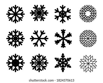 Diseño plano vectorial copos de nieve conjunto de elementos de decoración de Navidad y año nuevo. Ilustración vectorial.