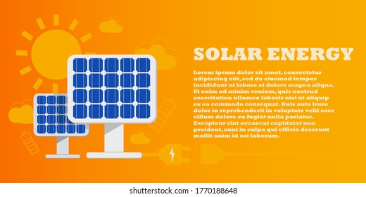 Flat design vector of solar energy banner, solar panels for renewable energy, clean power generator