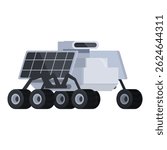 Flat design vector of a solar panel equipped mars rover, ideal for space exploration themes