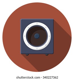 Flat design vector Sound speaker icon with long shadow, isolated.