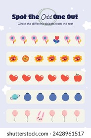 flat design vector spot the different worksheet printable for kids activity