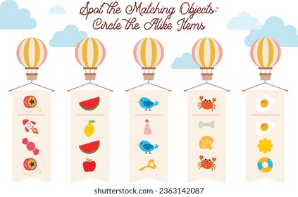 flat design vector spot the same one printable worksheet for kids activity