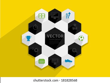 Flat design vector stylish illustration concept with icons of soccer ball sign and symbol, Vector illustration template design