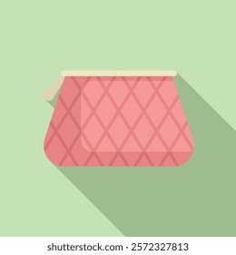 Flat design vector of a stylish pink makeup bag on a soft green pastel backdrop
