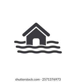 The flat design vector symbolises a flood disaster, a flooded house.