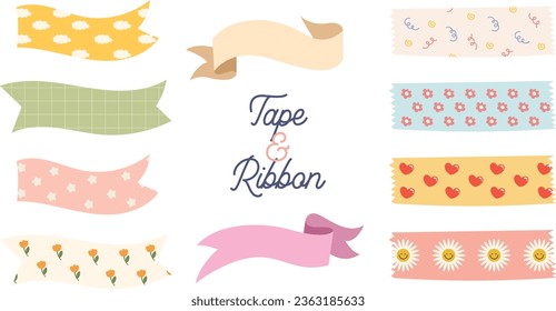 flat design vector tape ribbon scrapbook journal planner collection set