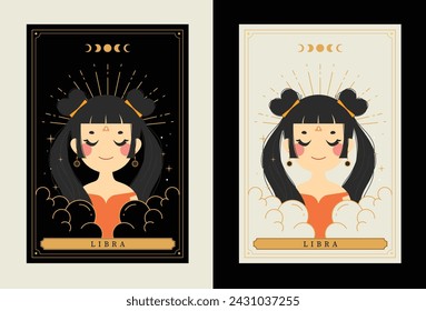 flat design vector tarot horoscope zodiac sign libra art collection 