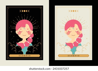flat design vector tarot horoscope zodiac sign scorpio art collection 
