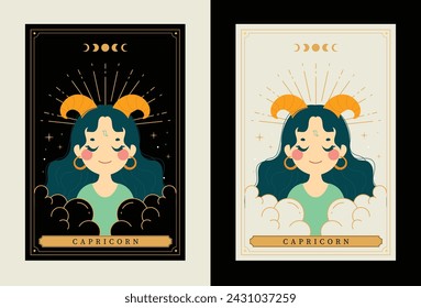 flat design vector tarot horoscope zodiac sign capricorn art collection 