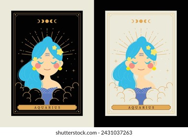 flat design vector tarot horoscope zodiac sign aquarius art collection 