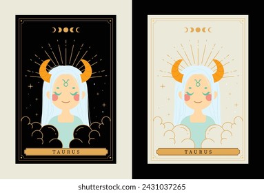 flat design vector tarot horoscope zodiac sign taurus art collection 