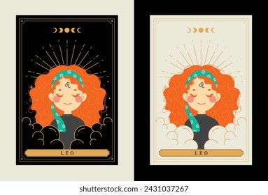 flat design vector tarot horoscope zodiac sign leo art collection 