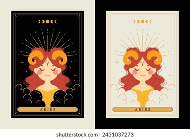 flat design vector tarot horoscope zodiac sign aries art collection 