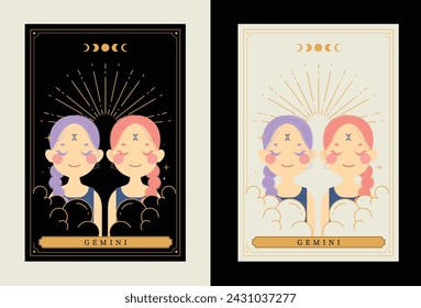 flat design vector tarot horoscope zodiac sign gemini art collection 
