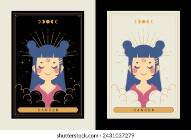 flat design vector tarot horoscope zodiac sign cancer art collection 