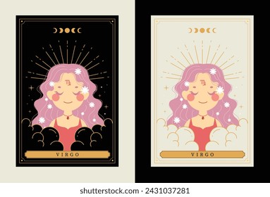 flat design vector tarot horoscope zodiac sign virgo art collection 