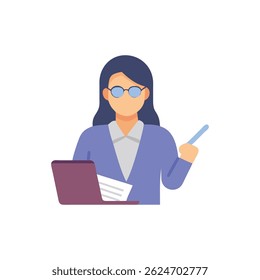 Flat design vector of a teacher presenting using a laptop. Simple and clean, perfect for education related content.