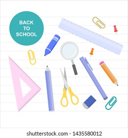Flat design vector template school tool supplies