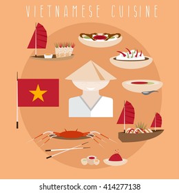 flat design vector template of vietnamese cuisine