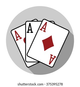 Flat design vector three aces playing cards icon, isolated