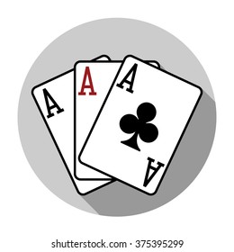 Flat design vector three aces playing cards icon, isolated