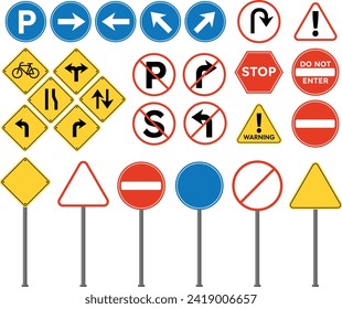 flat design vector traffic warning caution information symbol sign set collection