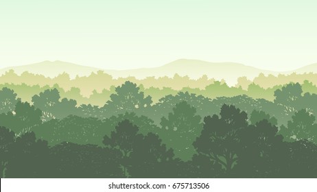Flat design vector tree and forest silhouette with clear sky background