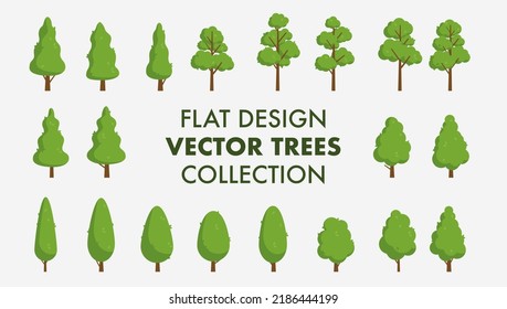 Flat design vector trees collection - Set of various green tree shapes