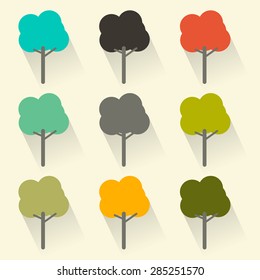 Flat Design Vector Trees Set